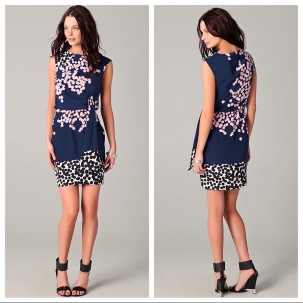 Diane Von Furstenberg DVF Tamara Silk Dress Falling Dots Blue Pink Women’s Sz 8